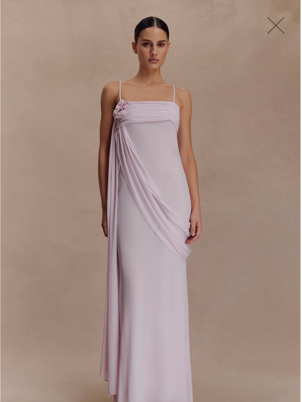 Meshki Leena Elegant Spaghetti-Strap Evening Dress in Soft Lavender